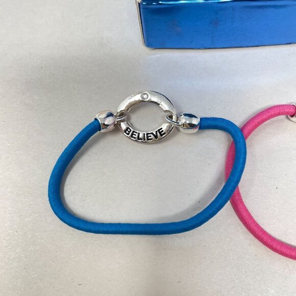 Avon Symbolic Bracelets Set of 2 Pink Love Believe Blue Stretch Silver-Tone - Picture 2 of 11